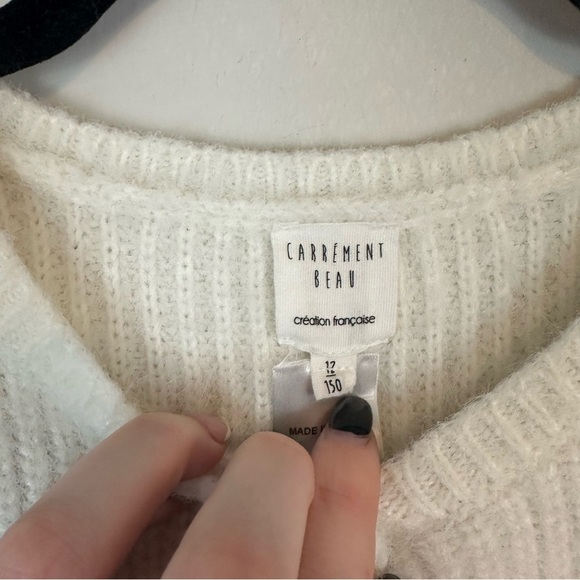 Carrement Beau | White Fuzzy Gold Button Knit Cardigan Sweater Size 12 - Picture 2 of 6